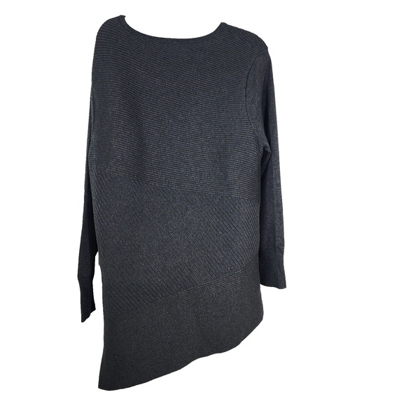 Chico's Tunic Sweater Women Size 2 US Large Gray Ribbed Asymmetrical Hem Classic - Picture 2 of 9